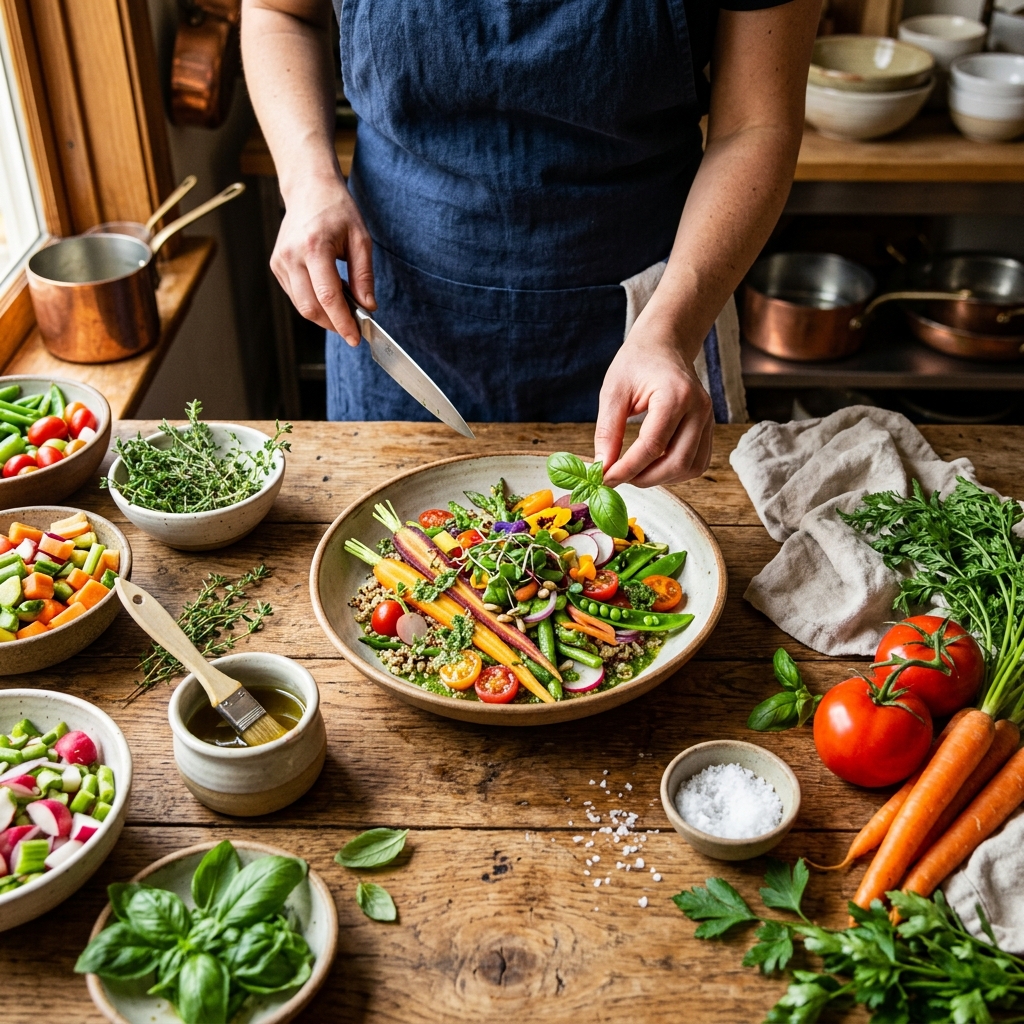 Chef preparando prato fresco